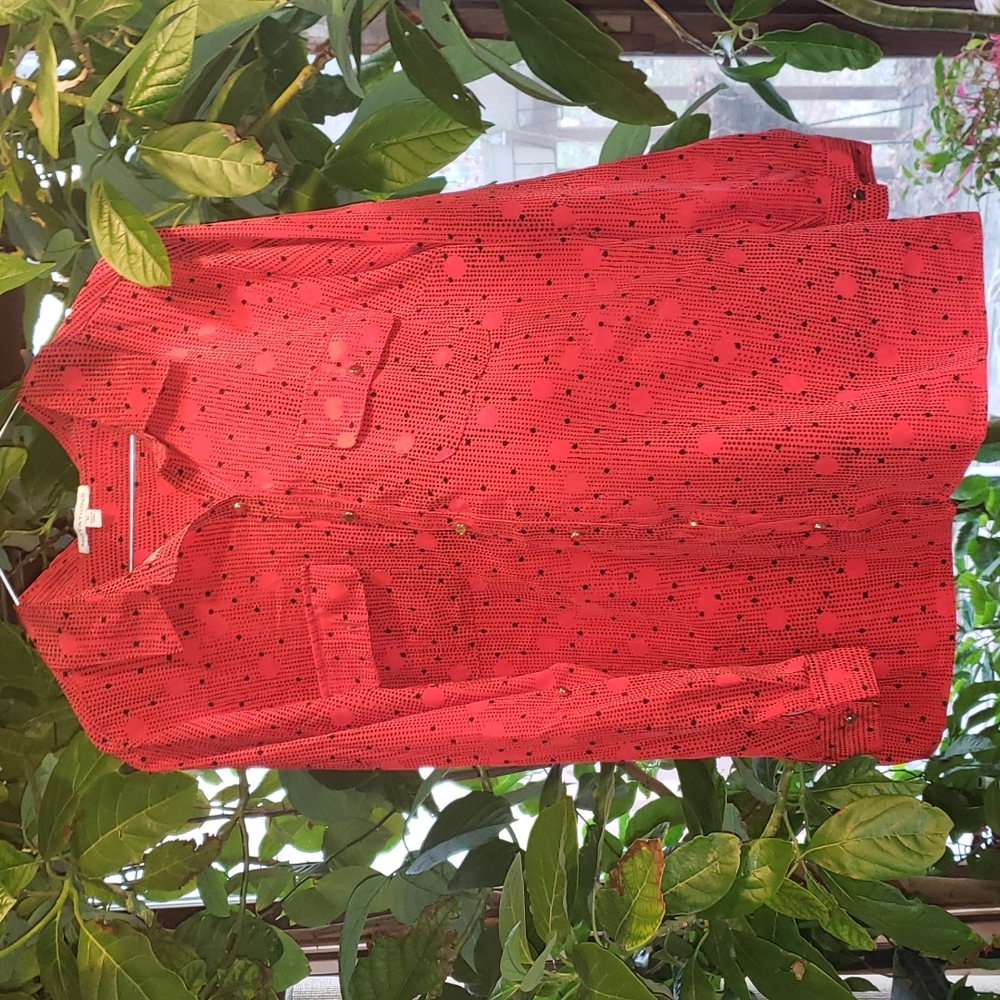 Notations Red Black Polka Dot Button Down Shirt XL - Picture 11 of 11